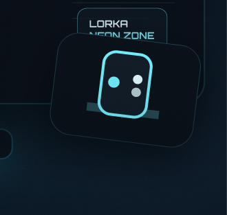 Neon arcade game preview card on the right